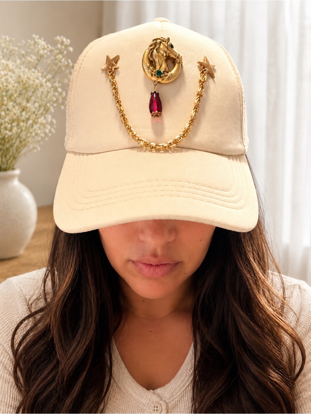 Equestrian charm trucker hat
